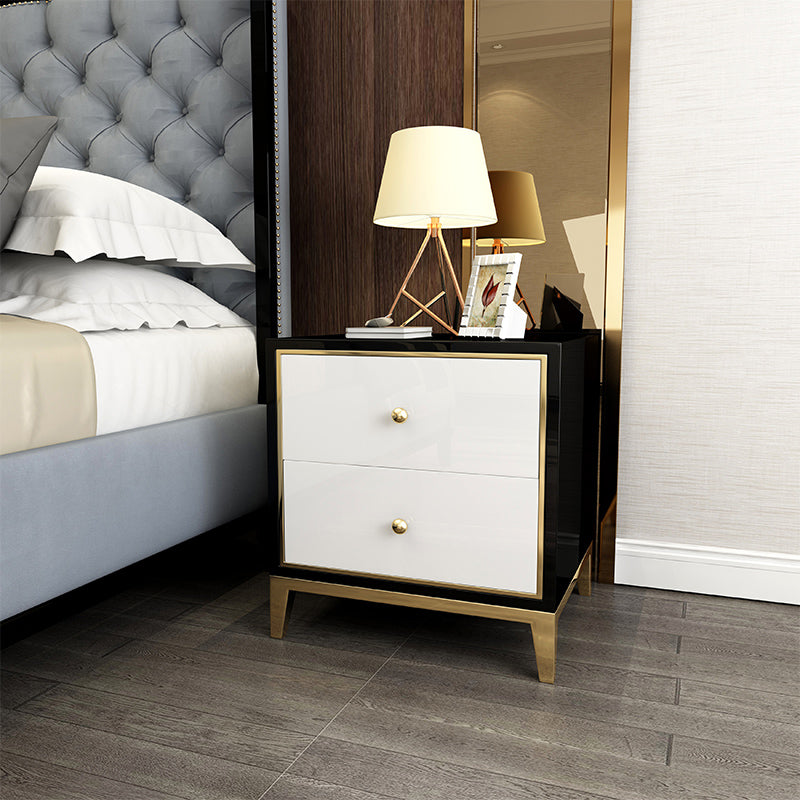 Glass Accent Table Nightstand Contemporary Nightstand with 2 Drawers Black-White 1 Piece Clearhalo 'Bedroom Furniture' 'furn' 'furn_night_stand' 'Furniture' 'night_stand' 'Nightstands' 6646180