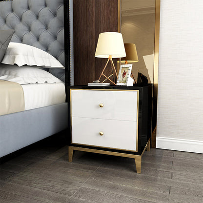 Glass Accent Table Nightstand Contemporary Nightstand with 2 Drawers Black-White 1 Piece Clearhalo 'Bedroom Furniture' 'furn' 'furn_night_stand' 'Furniture' 'night_stand' 'Nightstands' 6646180