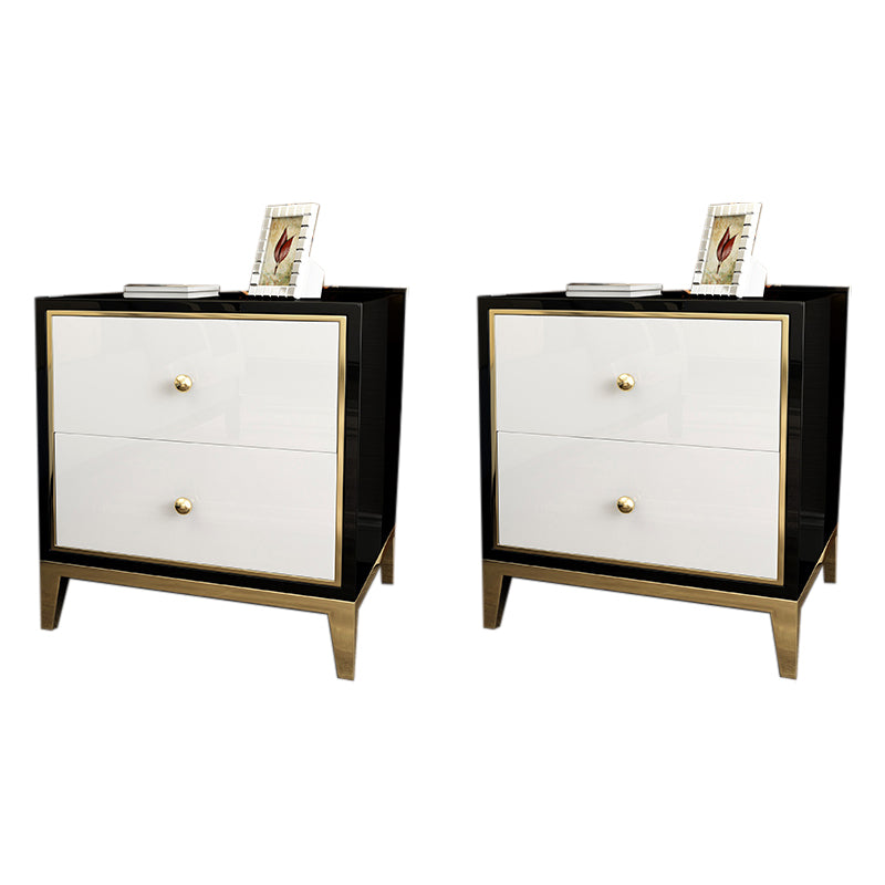 Glass Accent Table Nightstand Contemporary Nightstand with 2 Drawers Black-White 2 Piece Set Clearhalo 'Bedroom Furniture' 'furn' 'furn_night_stand' 'Furniture' 'night_stand' 'Nightstands' 6646182
