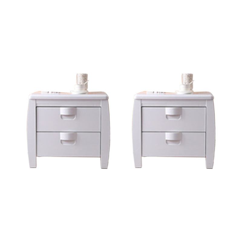 Solid Wood Nightstand Contemporary Bedside Cabinet with 2 Drawers White 2 Piece Set Clearhalo 'Bedroom Furniture' 'furn' 'furn_night_stand' 'Furniture' 'night_stand' 'Nightstands' 6646189