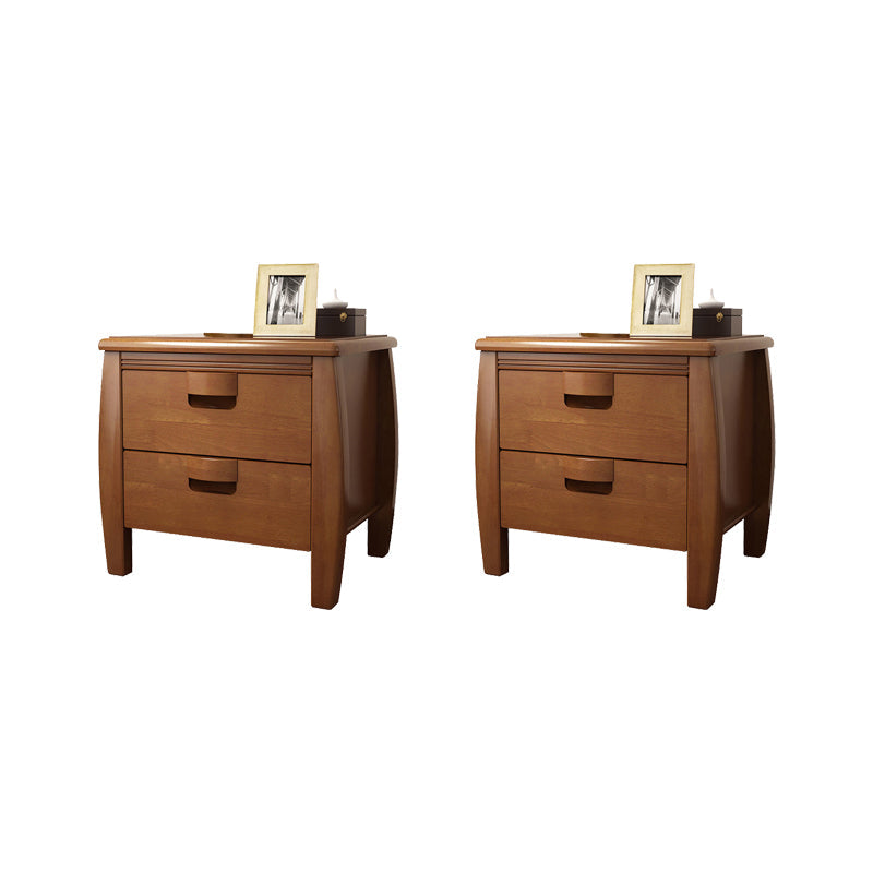 Solid Wood Nightstand Contemporary Bedside Cabinet with 2 Drawers Nut-Brown 2 Piece Set Clearhalo 'Bedroom Furniture' 'furn' 'furn_night_stand' 'Furniture' 'night_stand' 'Nightstands' 6646190