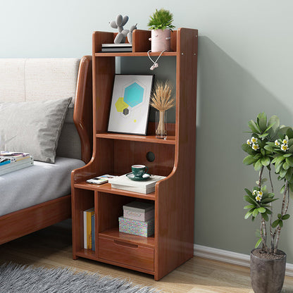 Modern Bed Nightstand Solid Wood Accent Table Nightstand with Drawer 15.7"L x 13.8"W x 47.2"H Nut-Brown 1 Piece