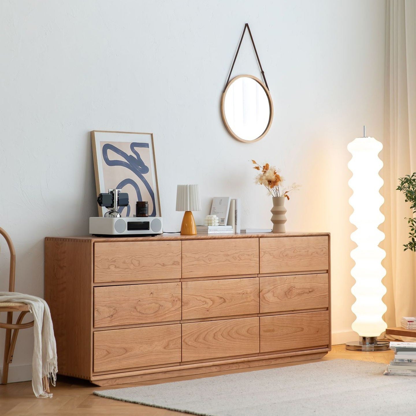 Commode double ultra moderne en pin massif, commode de rangement horizontale pour chambre à coucher