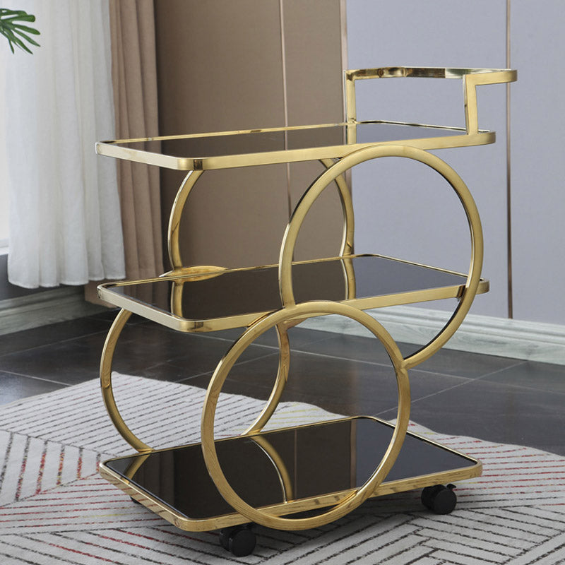 Home Dining Rectangular Prep Table Modern 3-Tier Kitchen Trolley Gold-Black Glass Clearhalo 'furn' 'furn_kitchen_islands_carts' 'Furniture' 'Kitchen & Dining Furniture' 'Kitchen Islands & Carts' 'kitchen_islands_carts' 6646725