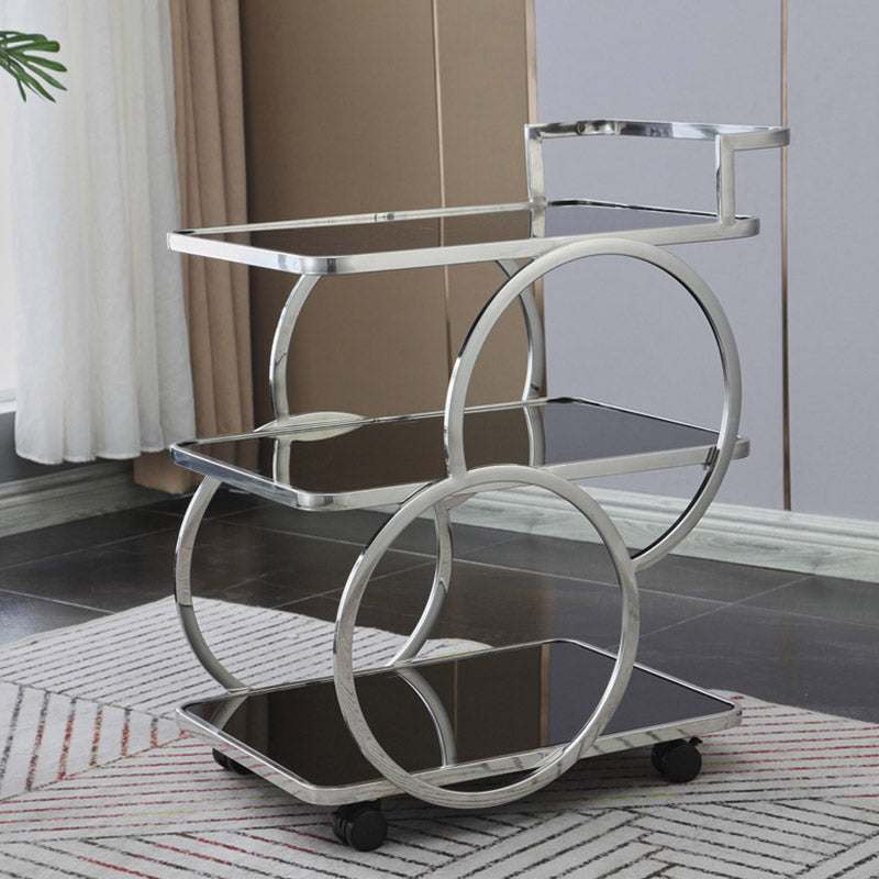 Home Dining Rectangular Prep Table Modern 3-Tier Kitchen Trolley Silver Black Glass Clearhalo 'furn' 'furn_kitchen_islands_carts' 'Furniture' 'Kitchen & Dining Furniture' 'Kitchen Islands & Carts' 'kitchen_islands_carts' 6646731