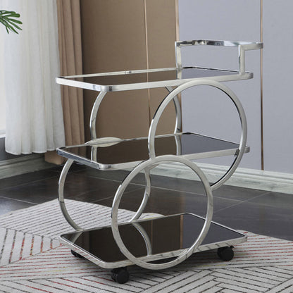 Home Dining Rectangular Prep Table Modern 3-Tier Kitchen Trolley Silver Black Glass Clearhalo 'furn' 'furn_kitchen_islands_carts' 'Furniture' 'Kitchen & Dining Furniture' 'Kitchen Islands & Carts' 'kitchen_islands_carts' 6646731