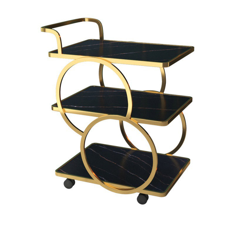 Home Dining Rectangular Prep Table Modern 3-Tier Kitchen Trolley Gold-Black Stone Clearhalo 'furn' 'furn_kitchen_islands_carts' 'Furniture' 'Kitchen & Dining Furniture' 'Kitchen Islands & Carts' 'kitchen_islands_carts' 6646732