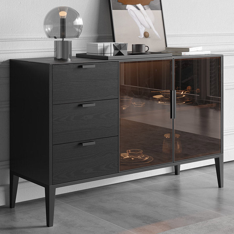 Black Dining Server with Drawers Contemporary Sideboard Cabinet Clearhalo 'buffet_sideboard' 'Buffets & Sideboards' 'furn' 'furn_buffet_sideboard' 'Furniture' 'Kitchen & Dining Furniture' 6646847