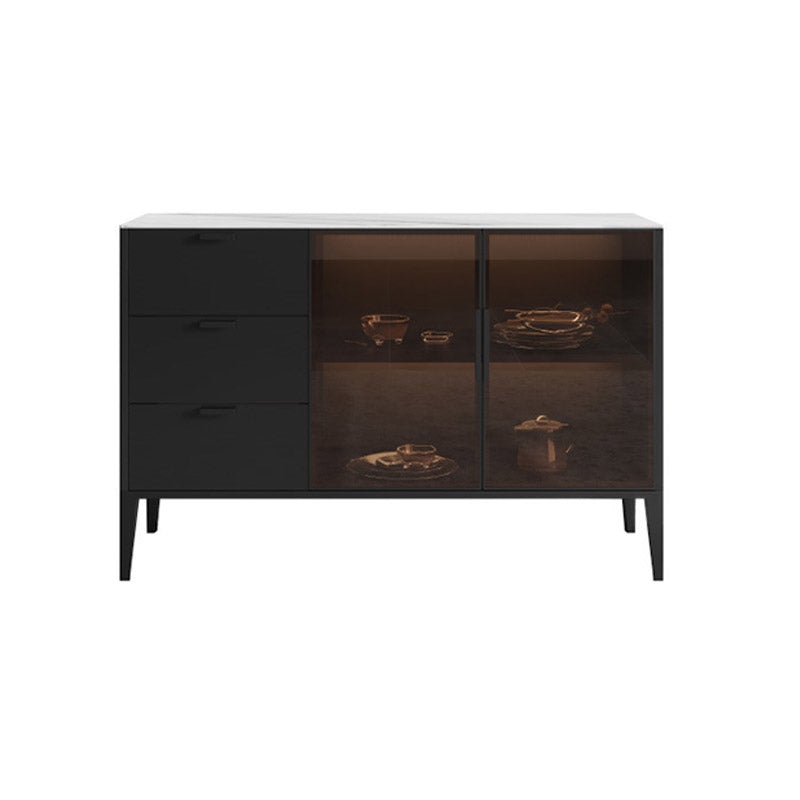 Black Dining Server with Drawers Contemporary Sideboard Cabinet Clearhalo 'buffet_sideboard' 'Buffets & Sideboards' 'furn' 'furn_buffet_sideboard' 'Furniture' 'Kitchen & Dining Furniture' 6646848