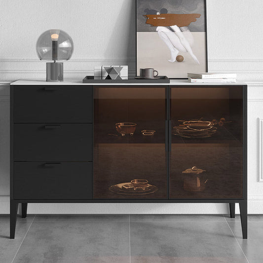 Black Dining Server with Drawers Contemporary Sideboard Cabinet Clearhalo 'buffet_sideboard' 'Buffets & Sideboards' 'furn' 'furn_buffet_sideboard' 'Furniture' 'Kitchen & Dining Furniture' 6646851