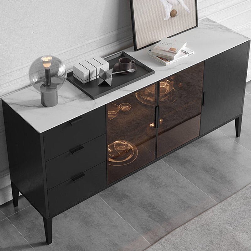 Black Dining Server with Drawers Contemporary Sideboard Cabinet Clearhalo 'buffet_sideboard' 'Buffets & Sideboards' 'furn' 'furn_buffet_sideboard' 'Furniture' 'Kitchen & Dining Furniture' 6646859