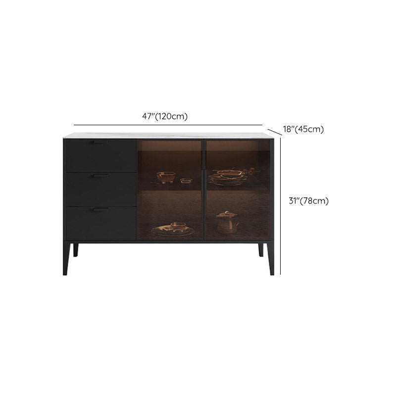 Black Dining Server with Drawers Contemporary Sideboard Cabinet Clearhalo 'buffet_sideboard' 'Buffets & Sideboards' 'furn' 'furn_buffet_sideboard' 'Furniture' 'Kitchen & Dining Furniture' 6646860