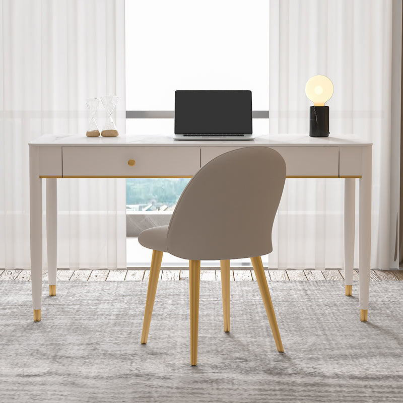 Descripción de escritura de piedra contemporánea Desk White Office White Office Base Base con cajón