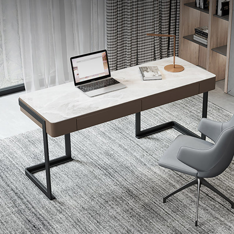 2つの引き出し付きの現代的な長方形のライティングデスクストーンオフィスデスク