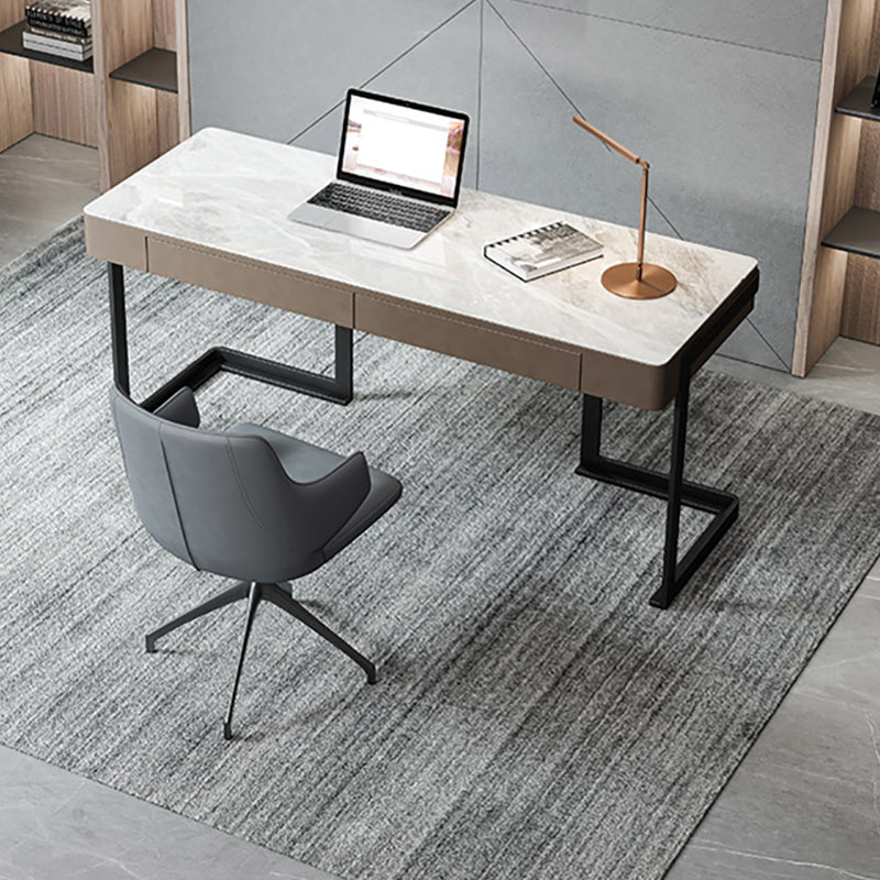 2つの引き出し付きの現代的な長方形のライティングデスクストーンオフィスデスク