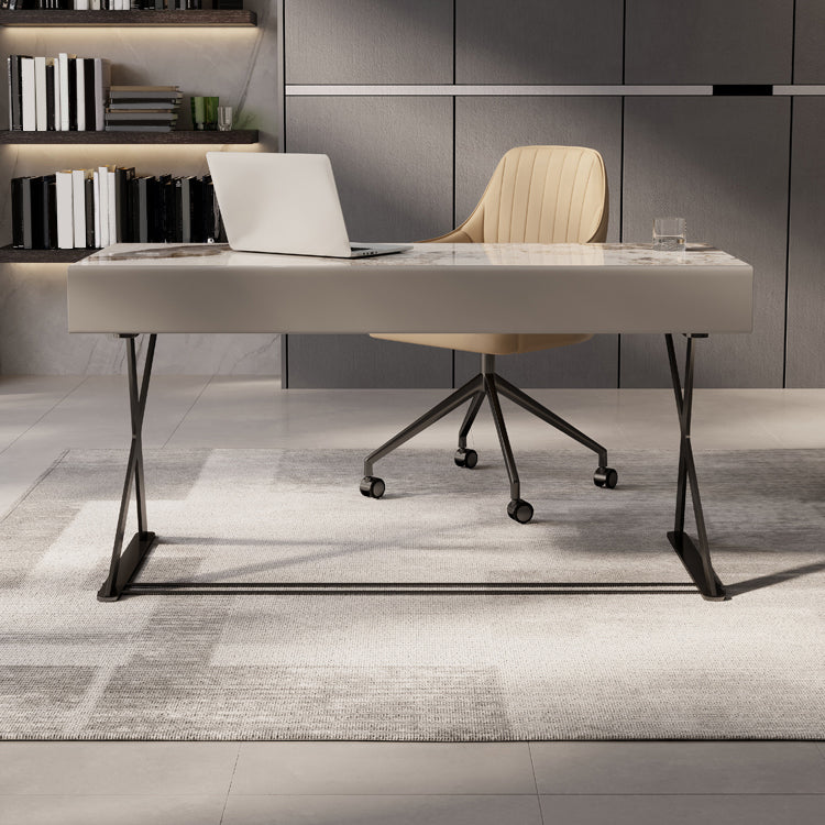 Escritorio de escritura de piedra contemporánea escritorio de la oficina de dormitorio en blanco con piernas