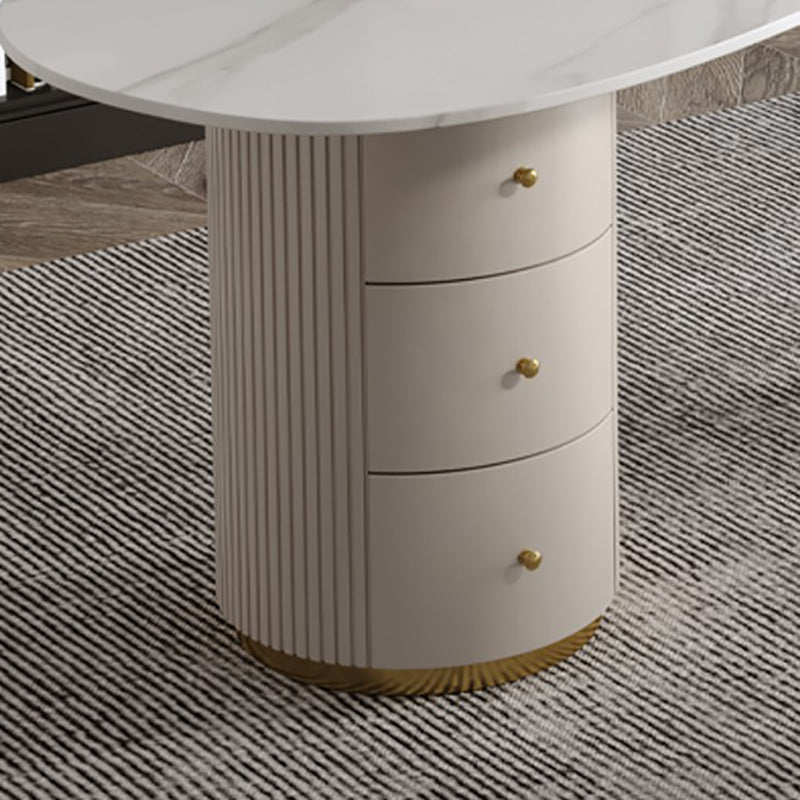 Glam Stone Writing Desk 29.53-inch Tall White Office Desk with Drawers Clearhalo 'furn' 'furn_office_desk' 'Furniture' 'Office Desks' 'Office Furniture' 'office_desk' 6647688