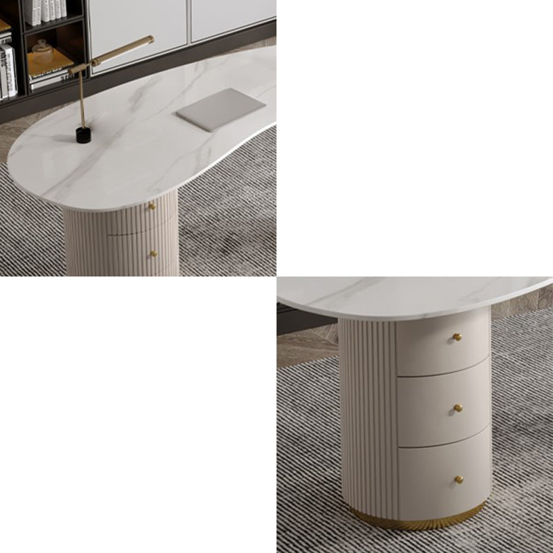 Glam Stone Writing Desk 29.53-inch Tall White Office Desk with Drawers Clearhalo 'furn' 'furn_office_desk' 'Furniture' 'Office Desks' 'Office Furniture' 'office_desk' 6647689