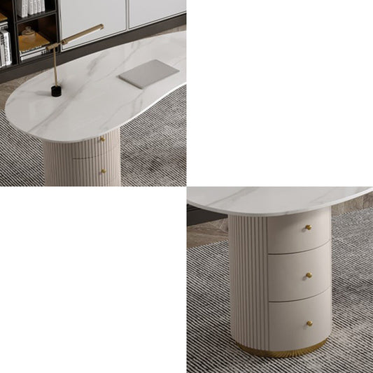 Glam Stone Writing Desk 29.53-inch Tall White Office Desk with Drawers Clearhalo 'furn' 'furn_office_desk' 'Furniture' 'Office Desks' 'Office Furniture' 'office_desk' 6647689