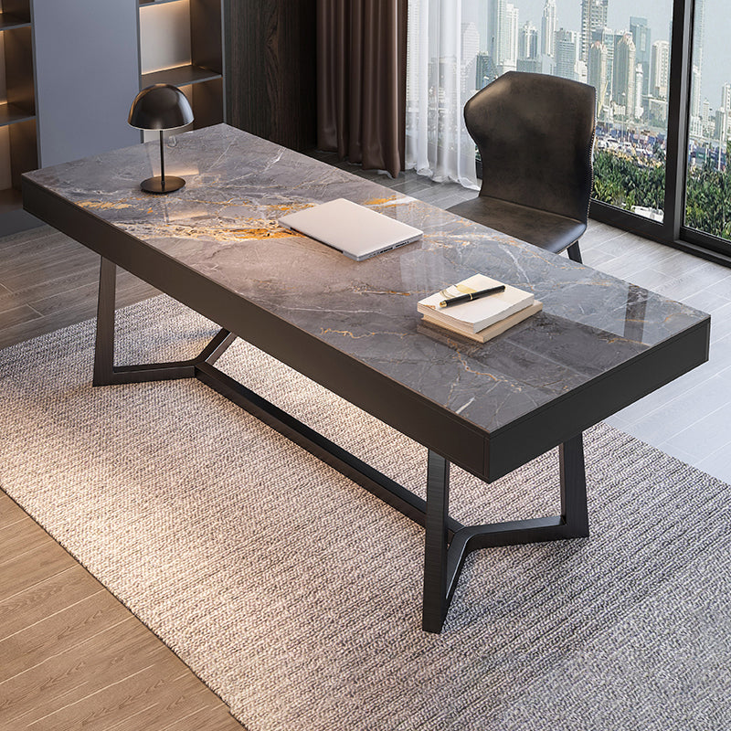 3つの引き出しライティングデスク石石長ステンレス鋼の脚付きオフィスデスク