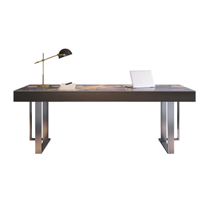 3つの引き出しライティングデスク石石長ステンレス鋼の脚付きオフィスデスク