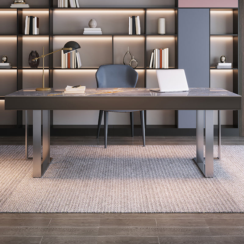 3つの引き出しライティングデスク石石長ステンレス鋼の脚付きオフィスデスク