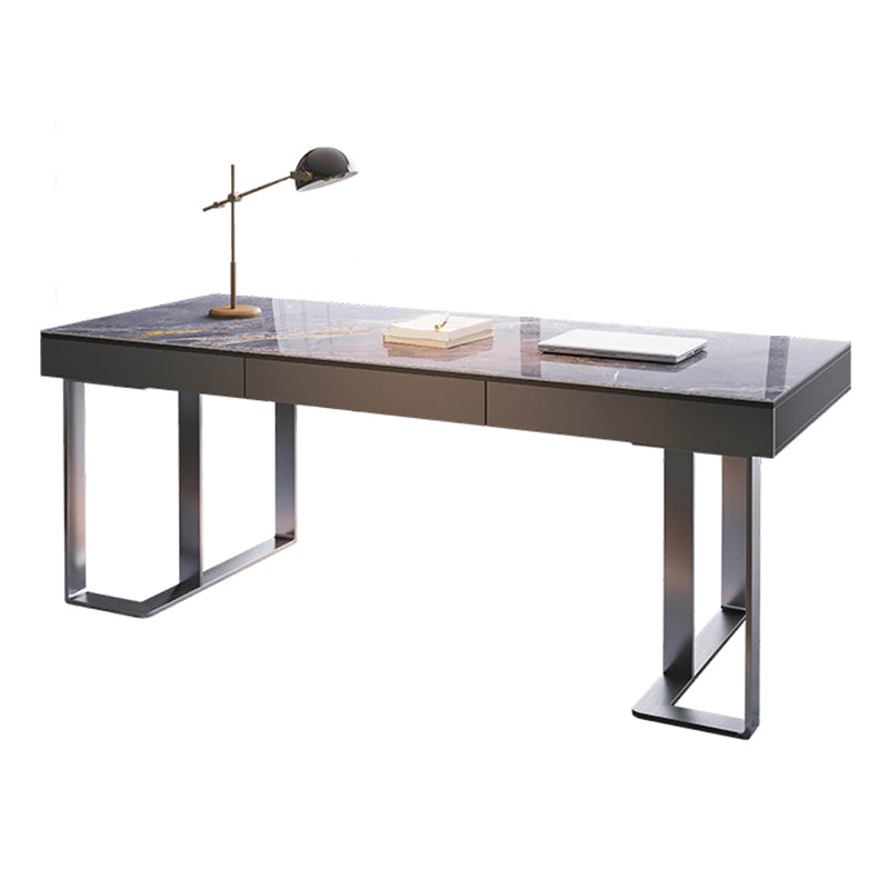3つの引き出しライティングデスク石石長ステンレス鋼の脚付きオフィスデスク