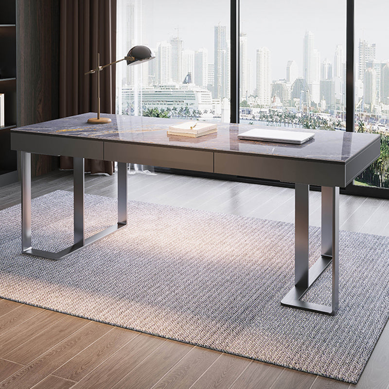 3つの引き出しライティングデスク石石長ステンレス鋼の脚付きオフィスデスク