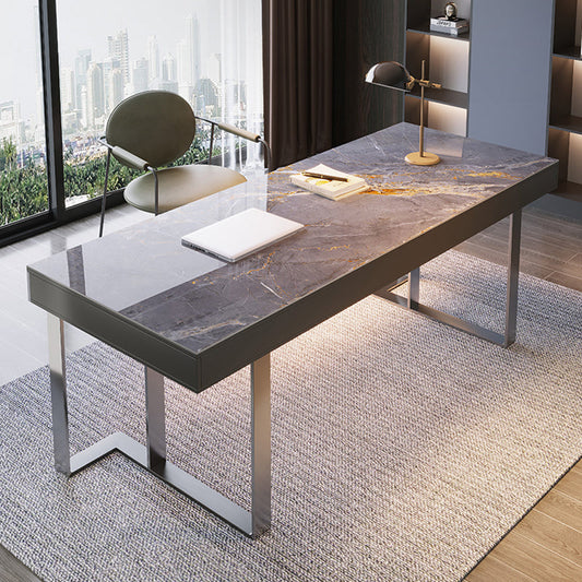 3つの引き出しライティングデスク石石長ステンレス鋼の脚付きオフィスデスク