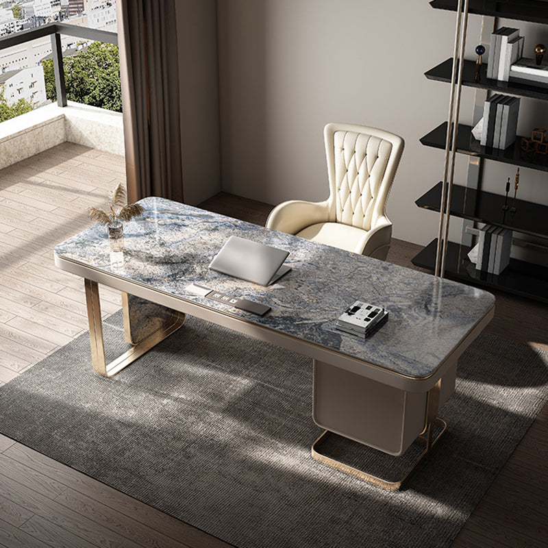 Glam Stone Rectangle Writing Desk 2 Drawers 29.53" Tall Office Desk 70.9"L x 27.6"W x 29.5"H Clearhalo 'furn' 'furn_office_desk' 'Furniture' 'Office Desks' 'Office Furniture' 'office_desk' 6647777