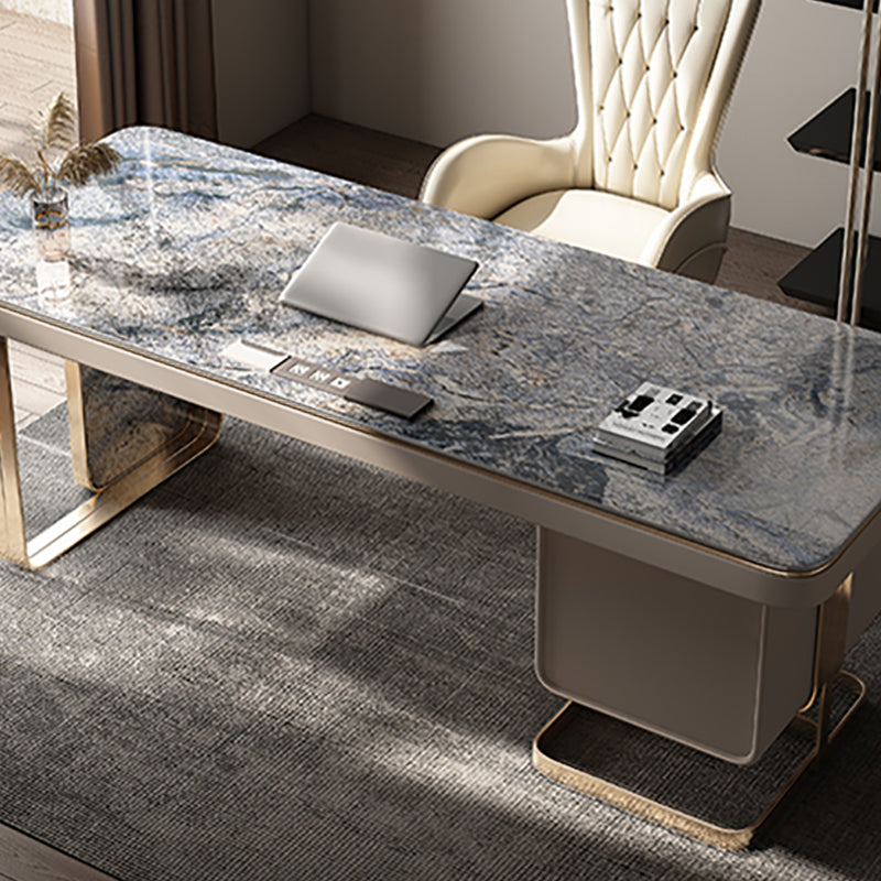 Glam Stone Rectangle Writing Desk 2 Drawers 29.53" Tall Office Desk Clearhalo 'furn' 'furn_office_desk' 'Furniture' 'Office Desks' 'Office Furniture' 'office_desk' 6647785