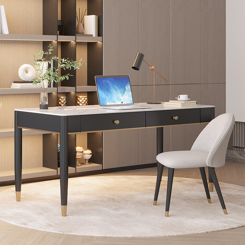 Contemporary Stone Office Desk 2 Drawers Parsons Base Writing Desk 55.1"L x 21.7"W x 29.5"H Clearhalo 'furn' 'furn_office_desk' 'Furniture' 'Office Desks' 'Office Furniture' 'office_desk' 6647792