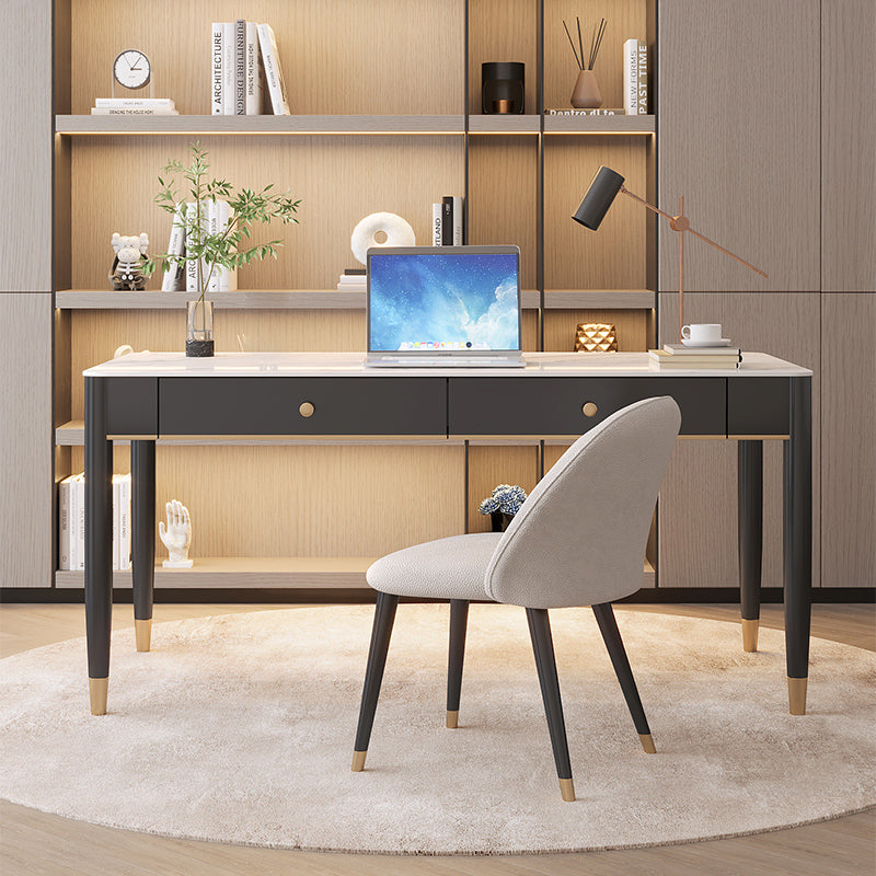 Contemporary Stone Office Desk 2 Drawers Parsons Base Writing Desk Clearhalo 'furn' 'furn_office_desk' 'Furniture' 'Office Desks' 'Office Furniture' 'office_desk' 6647799