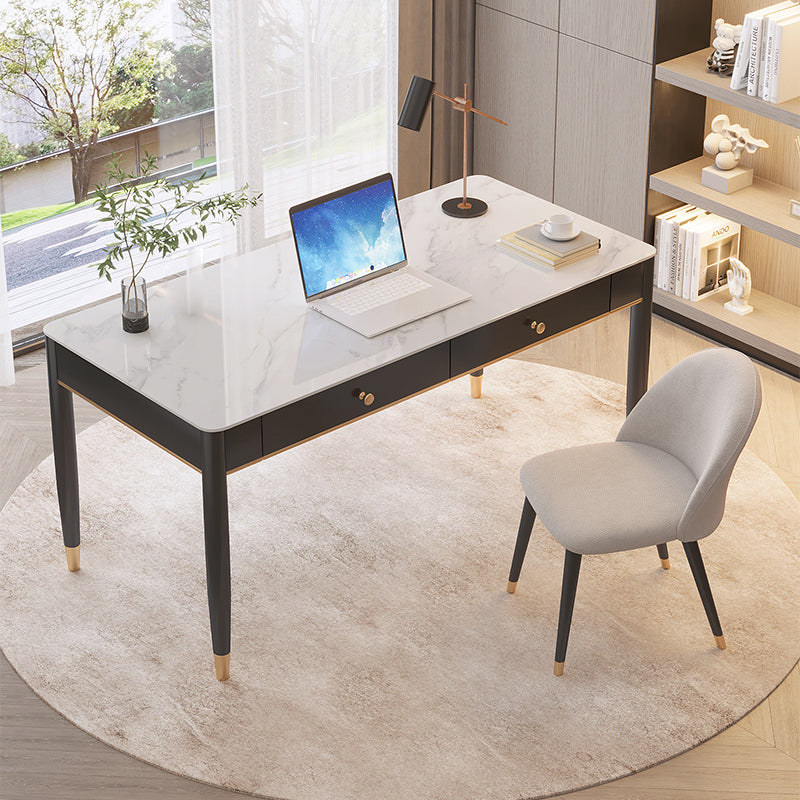 Contemporary Stone Office Desk 2 Drawers Parsons Base Writing Desk Clearhalo 'furn' 'furn_office_desk' 'Furniture' 'Office Desks' 'Office Furniture' 'office_desk' 6647800