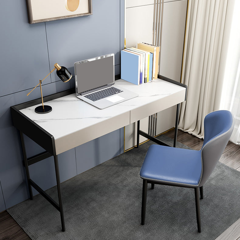 Stone Contemporary Writing Desk Bedroom Office Desk with Black Legs 39"L x 20"W x 30"H Clearhalo 'furn' 'furn_office_desk' 'Furniture' 'Office Desks' 'Office Furniture' 'office_desk' 6647819