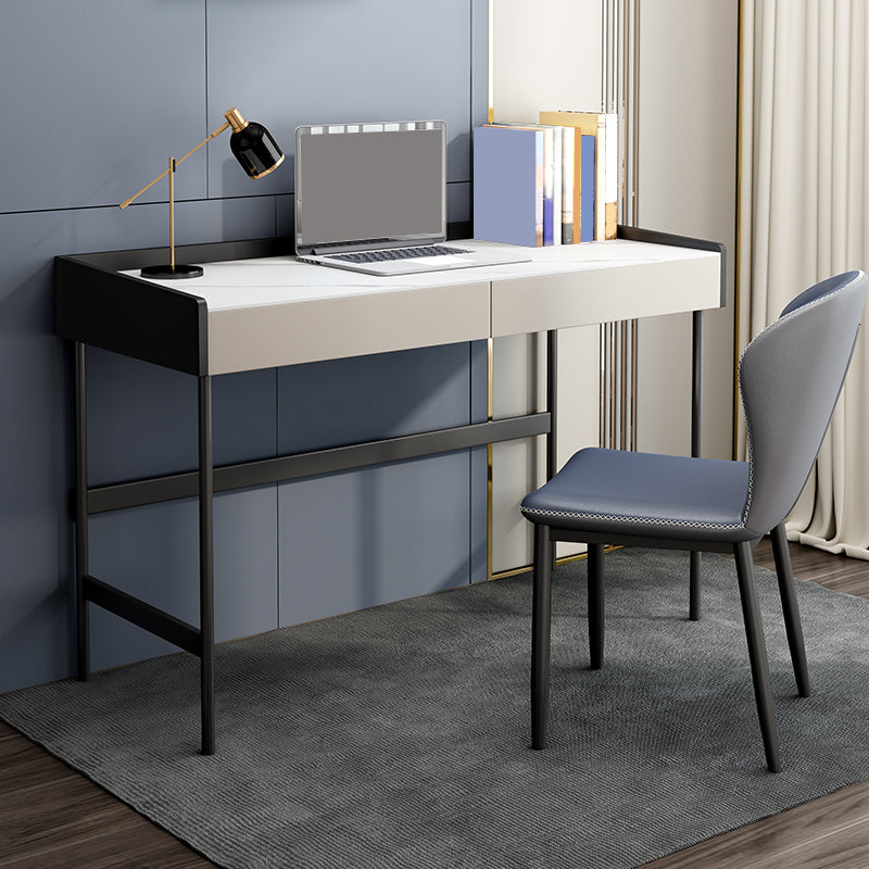 Stone Contemporary Writing Desk Bedroom Office Desk with Black Legs 47.2"L x 19.7"W x 30.3"H Clearhalo 'furn' 'furn_office_desk' 'Furniture' 'Office Desks' 'Office Furniture' 'office_desk' 6647820