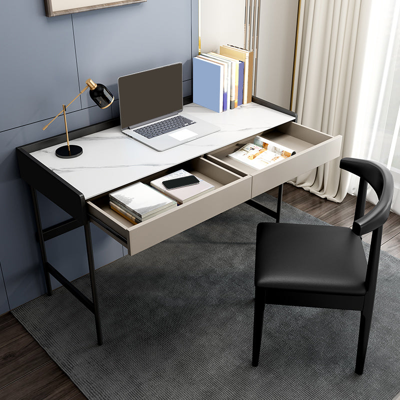 Stone Contemporary Writing Desk Bedroom Office Desk with Black Legs Clearhalo 'furn' 'furn_office_desk' 'Furniture' 'Office Desks' 'Office Furniture' 'office_desk' 6647821