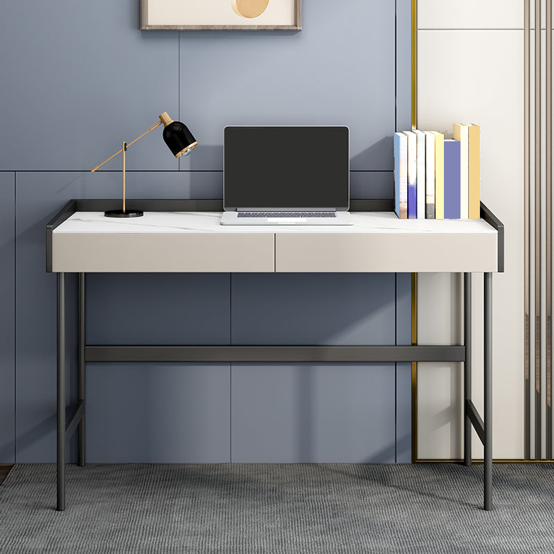 Stone Contemporary Writing Desk Bedroom Office Desk with Black Legs 55.1"L x 19.7"W x 30.3"H Clearhalo 'furn' 'furn_office_desk' 'Furniture' 'Office Desks' 'Office Furniture' 'office_desk' 6647822