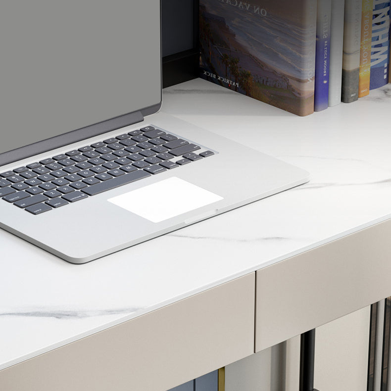 Stone Contemporary Writing Desk Bedroom Office Desk with Black Legs Clearhalo 'furn' 'furn_office_desk' 'Furniture' 'Office Desks' 'Office Furniture' 'office_desk' 6647824