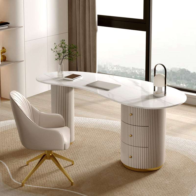 Contemporary Writing Desk Stone 29.53" Tall Office Desk with 3 Drawers 55.1"L x 23.6"W x 29.5"H Clearhalo 'furn' 'furn_office_desk' 'Furniture' 'Office Desks' 'Office Furniture' 'office_desk' 6647866