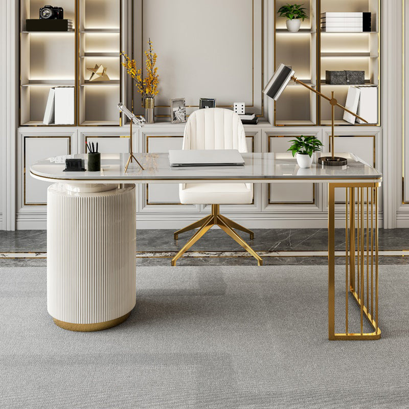 Glam Stone Office Bureau 3 tiroirs 29,53 "Bureau d'écriture de haut avec base de piédestal