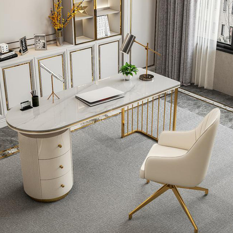 Glam Stone Office Bureau 3 tiroirs 29,53 "Bureau d'écriture de haut avec base de piédestal