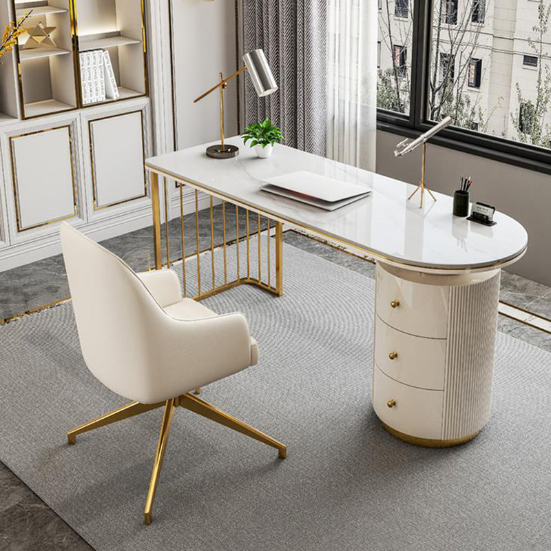 Glam Stone Office Bureau 3 tiroirs 29,53 "Bureau d'écriture de haut avec base de piédestal