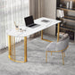 Glam Stone Office Desk 29.53 "Tall Peninsula Writing Desk met ijzeren benen