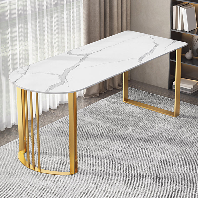 Glam Stone Office Desk 29.53 "Tall Peninsula Writing Desk met ijzeren benen