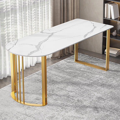 Glam Stone Office Desk 29.53 "Tall Peninsula Writing Desk met ijzeren benen