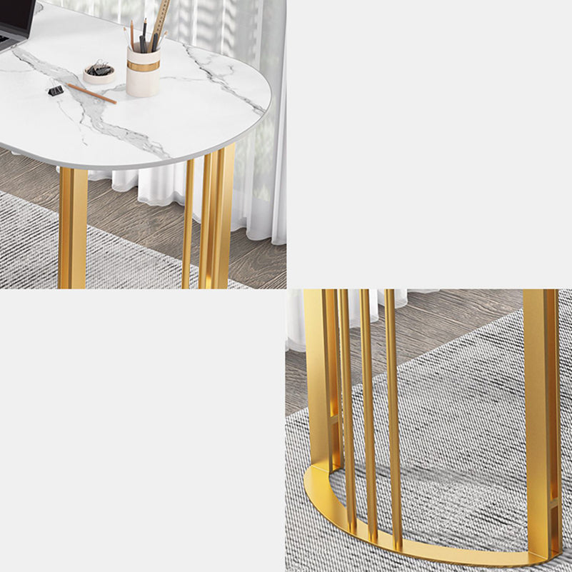 Glam Stone Office Desk 29.53 "Tall Peninsula Writing Desk met ijzeren benen