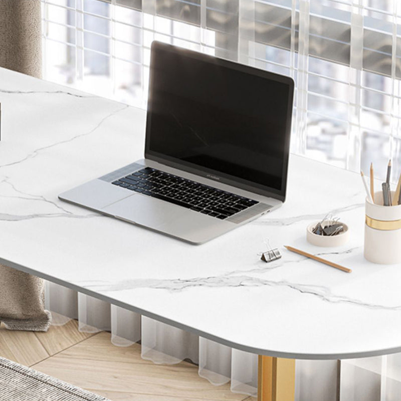 Glam Stone Office Desk 29.53 "Tall Peninsula Writing Desk met ijzeren benen