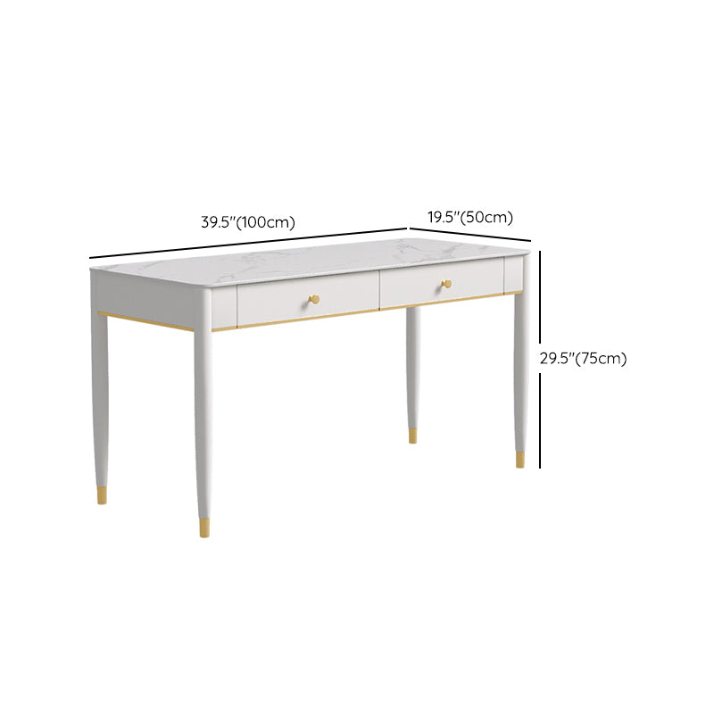 Descripción de escritura de piedra contemporánea Desk White Office White Office Base Base con cajón