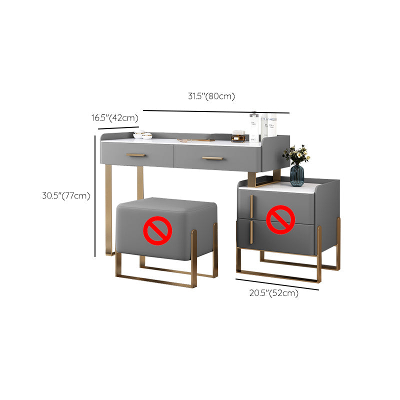 Tavolo da toeletta in legno in legno in legno massiccio grigio top di pietra con 4 cassetti